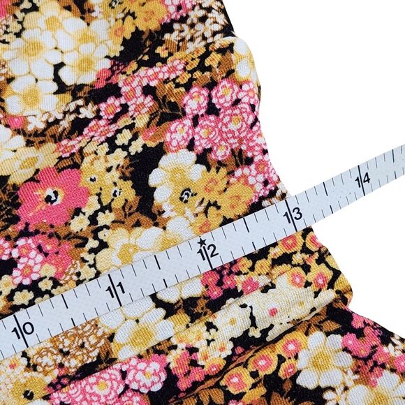 Forever 21 Halter Neck Midi Dress Pink Yellow Black Floral Stretch Jersey Medium - Picture 11 of 12